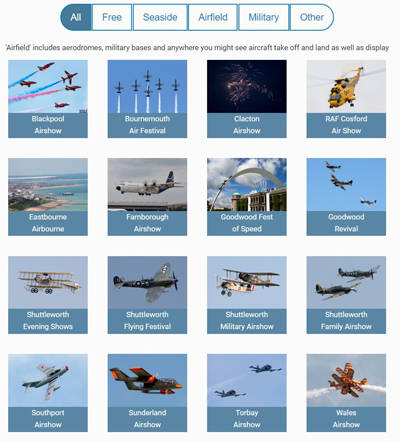 screenshot of airshow index